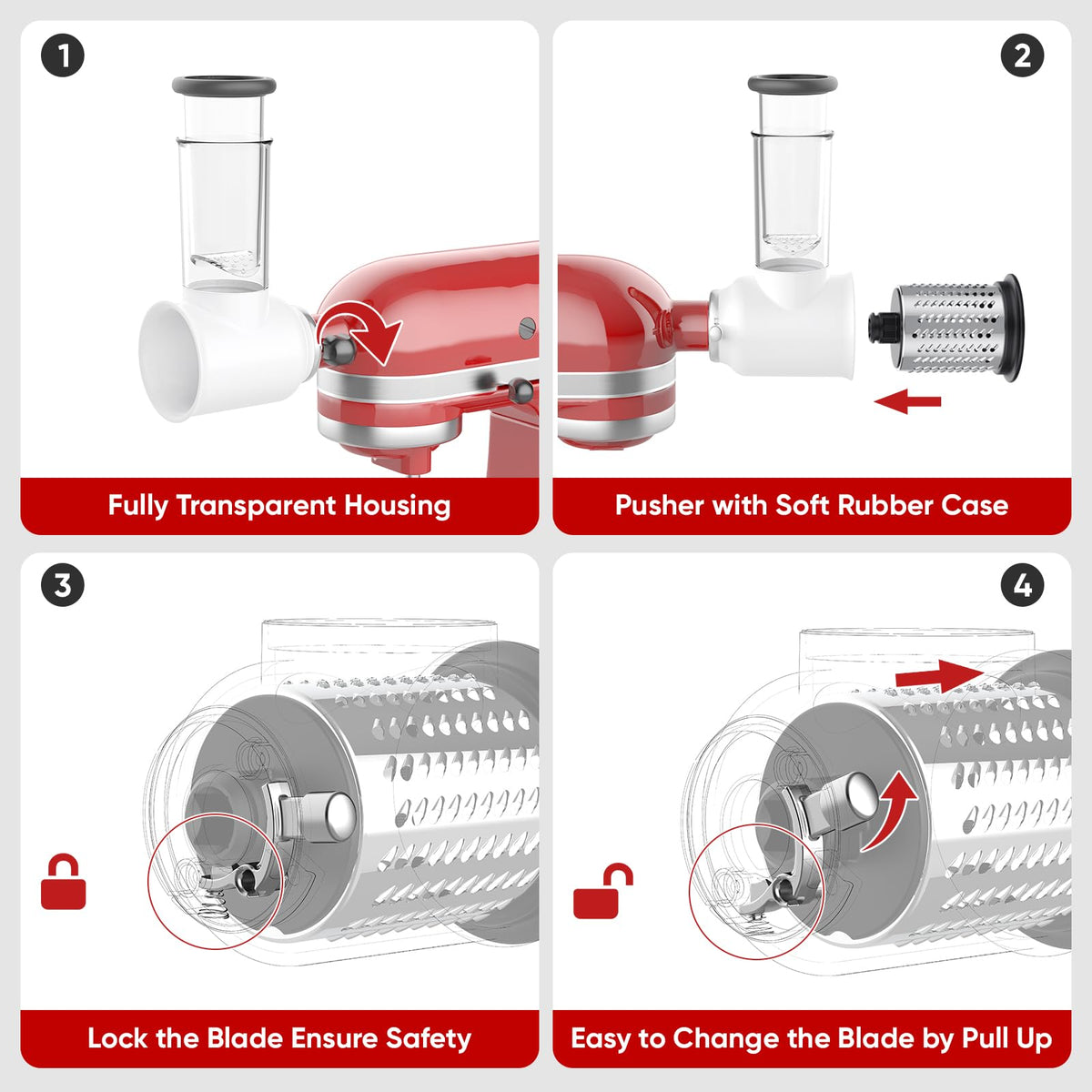 Cheese Grater Attachment for Kitchenaid, Vegetable Salad Maker Accessories with 3-Blades