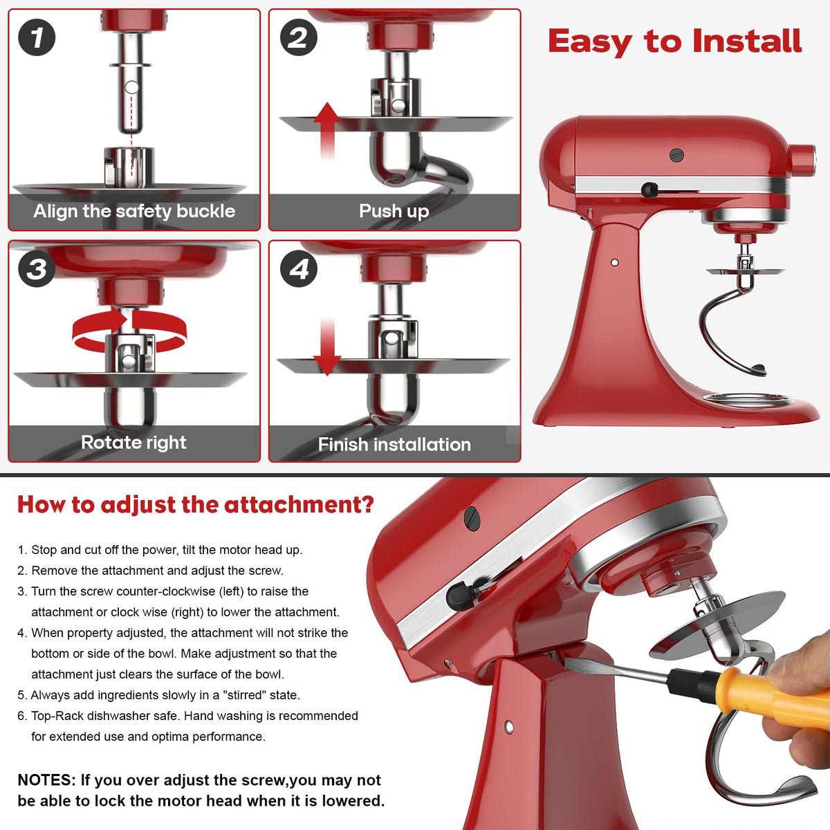 Stainless Steel Dough Hook for KitchenAid Stand Mixer, Bread Hook for 4.5-5 qt. Tilt-Head Stand Mixer, Dishwasher Safe