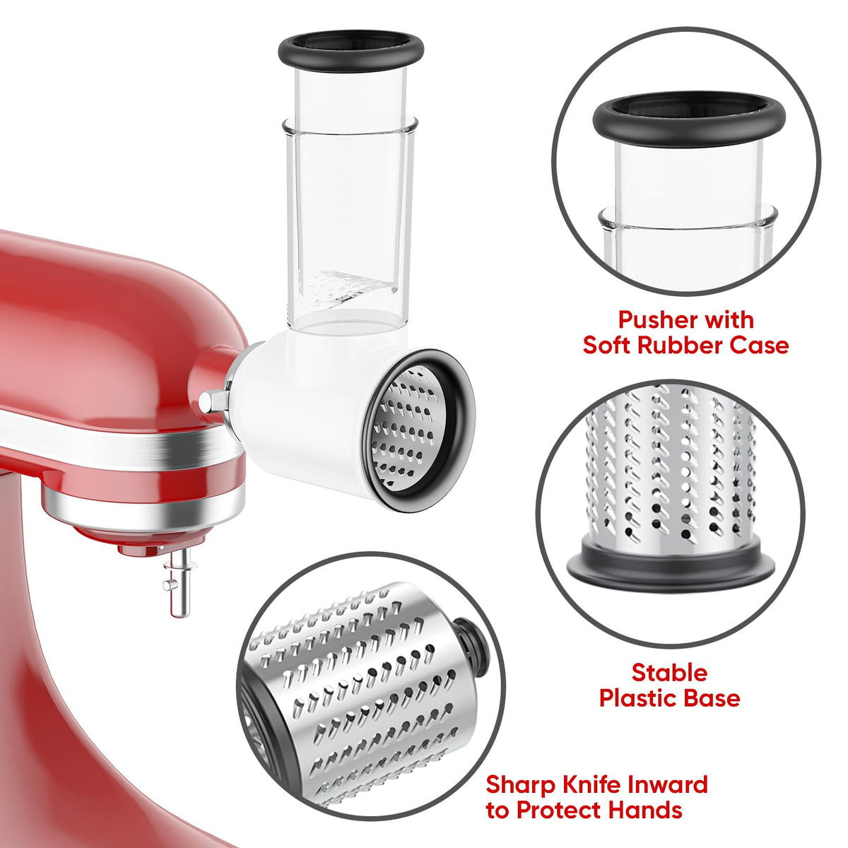 Cheese Grater Attachment for Kitchenaid, Vegetable Salad Maker Accessories with 3-Blades
