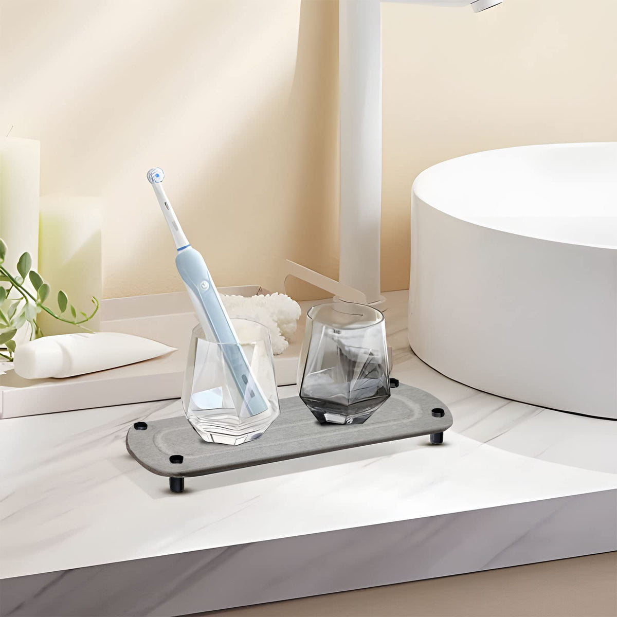 2PCS Fast Instant Drying Stone Tray Under-sink Brush Soap Storage Organizer