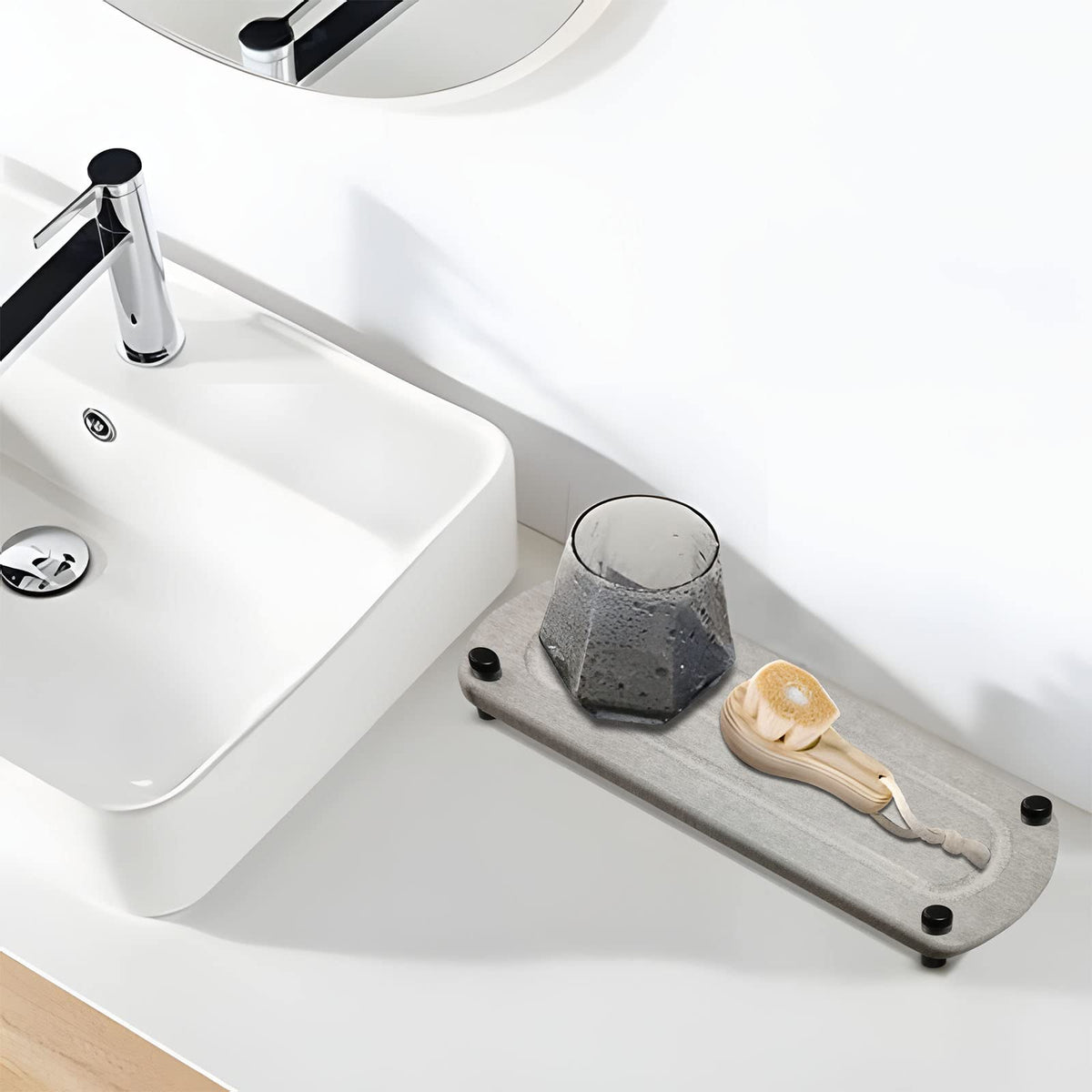 2PCS Fast Instant Drying Stone Tray Under-sink Brush Soap Storage Organizer