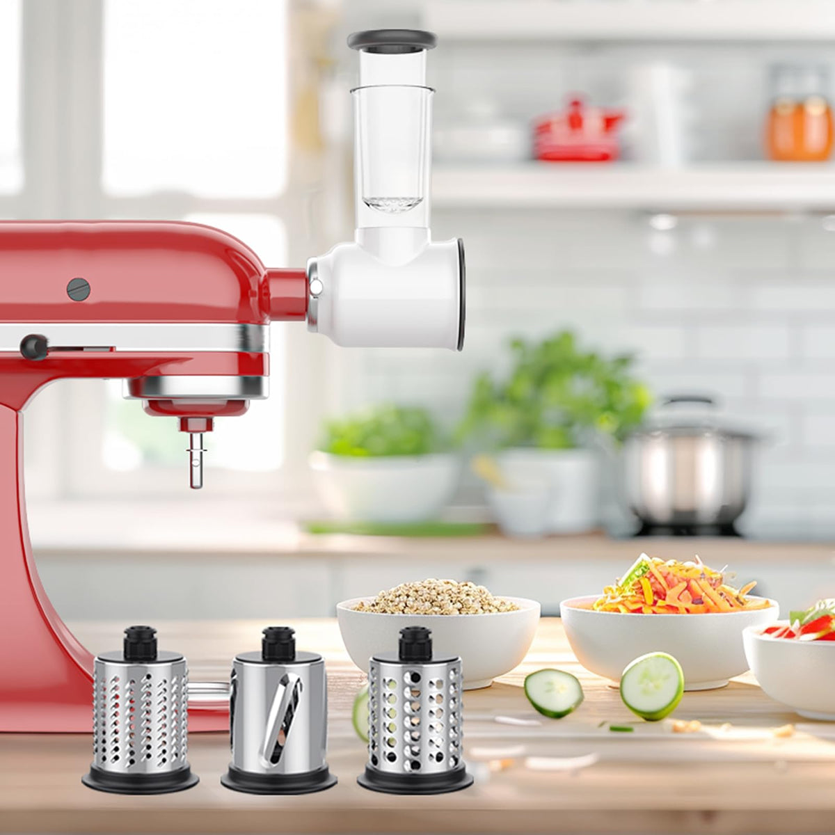 Cheese Grater Attachment for Kitchenaid, Vegetable Salad Maker Accessories with 3-Blades