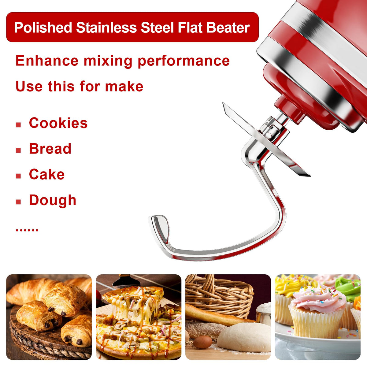 Stainless Steel Dough Hook for KitchenAid Stand Mixer, Bread Hook for 4.5-5 qt. Tilt-Head Stand Mixer, Dishwasher Safe