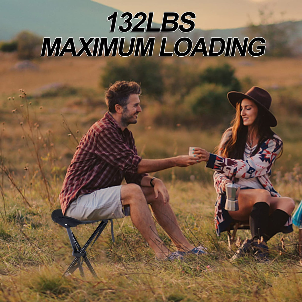 18.9 in x 1.65 in. , Black Ultralight Camping Chair Made of Premiun material